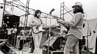 Waylon Jennings (left) and Willie Nelson (right) performing at the Bull Creek Party Barn in Austin, TX, 1975