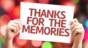 Thanks for the Memories card with colorful background with defocused lights